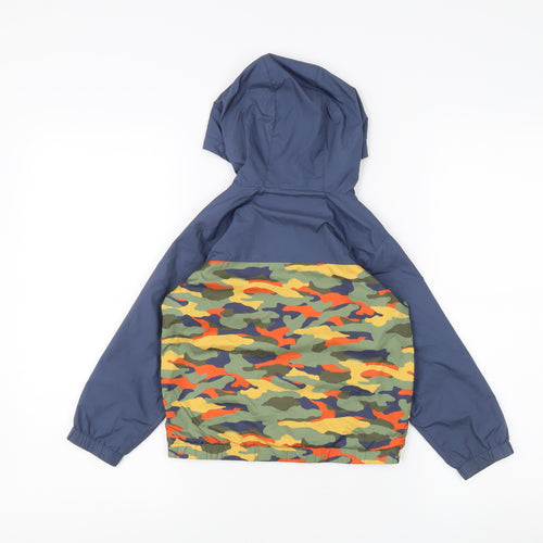 FatFace Boys Blue Camo Rain Coat, 3-4 Years, Hooded Zip Jacket