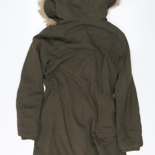 Oasis Women's Green Parka Coat S Fur Hooded