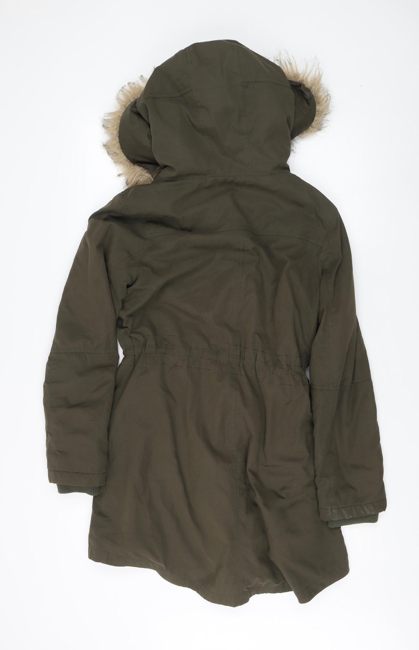 Oasis Women's Green Parka Coat S Fur Hooded