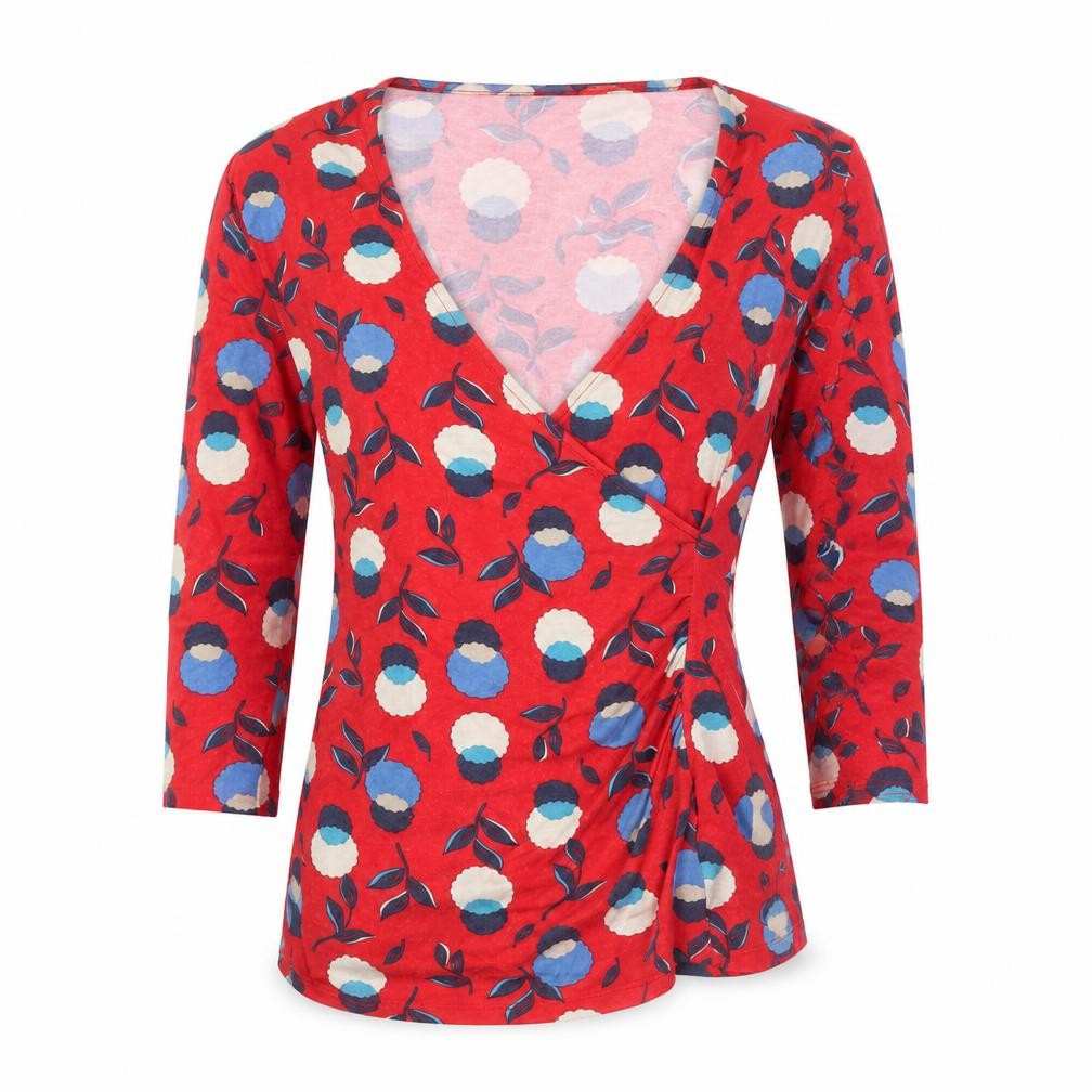 Boden Women's Red Floral Wrap Blouse, Size 10