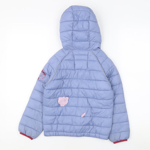 FatFace Girls Blue Puffer Jacket 6-7 Years Hooded Winter Coat