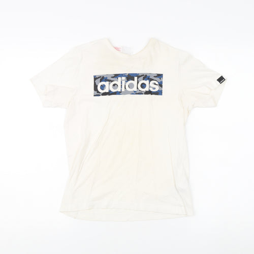 Adidas Boys White T-Shirt 7-8 Years Camouflage Logo Casual