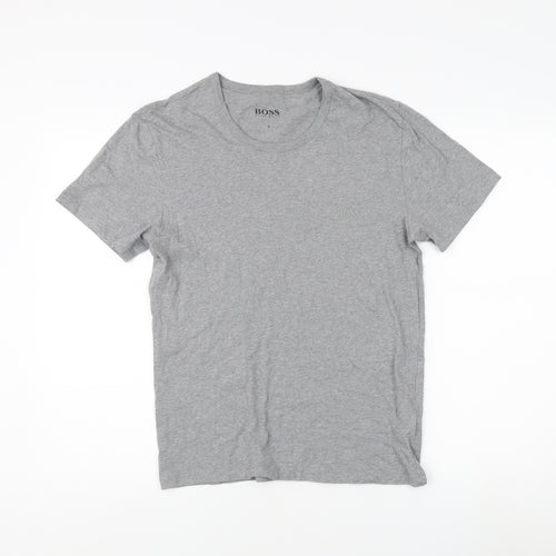 BOSS Men's Grey S Crew Neck T-Shirt, Short Sleeve, Logo Accent