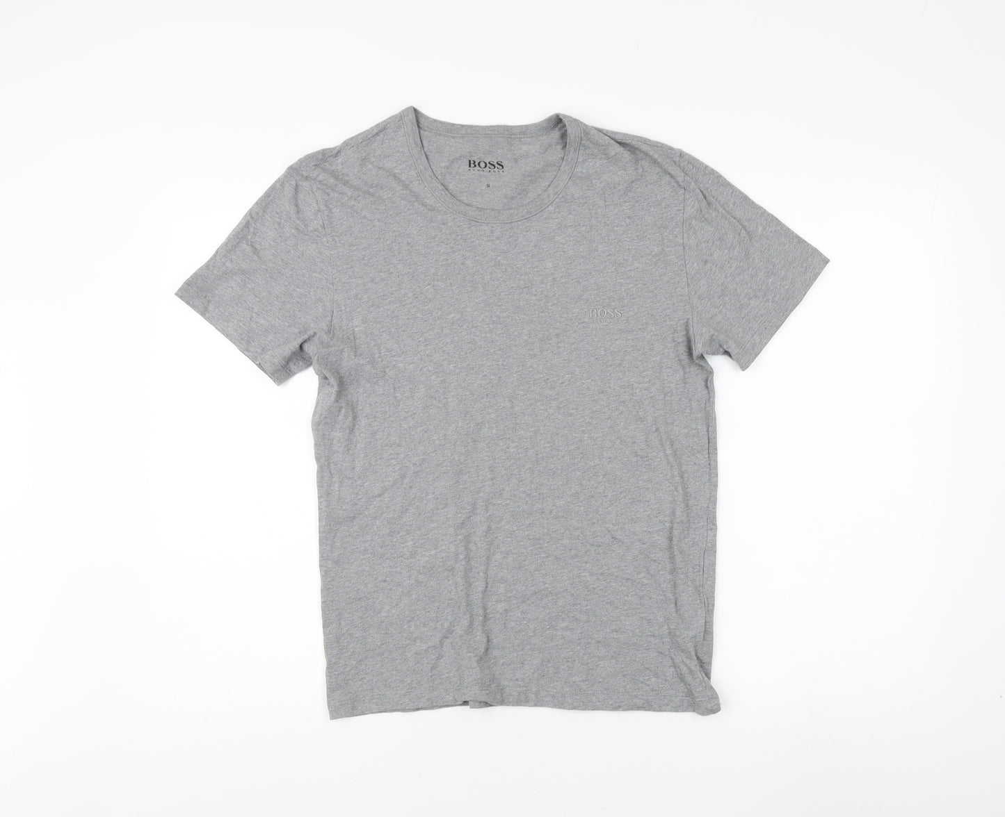 BOSS Men's Grey S Crew Neck T-Shirt, Short Sleeve, Logo Accent
