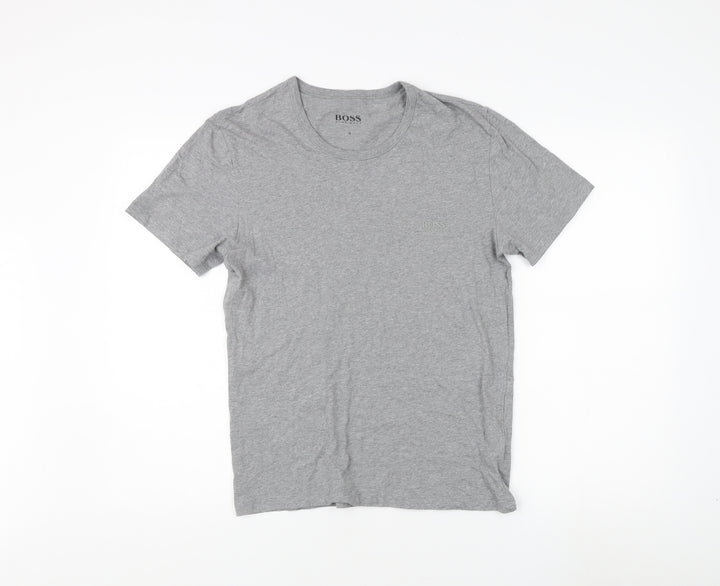 BOSS Men's Grey S Crew Neck T-Shirt, Short Sleeve, Logo Accent
