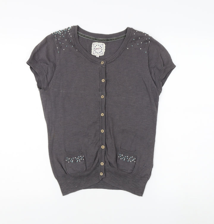 Mantaray Women's Grey Beaded Cardigan Size 10