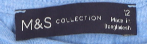 Marks and Spencer Women's Blue Cotton T-Shirt Size 12, Casual Fit