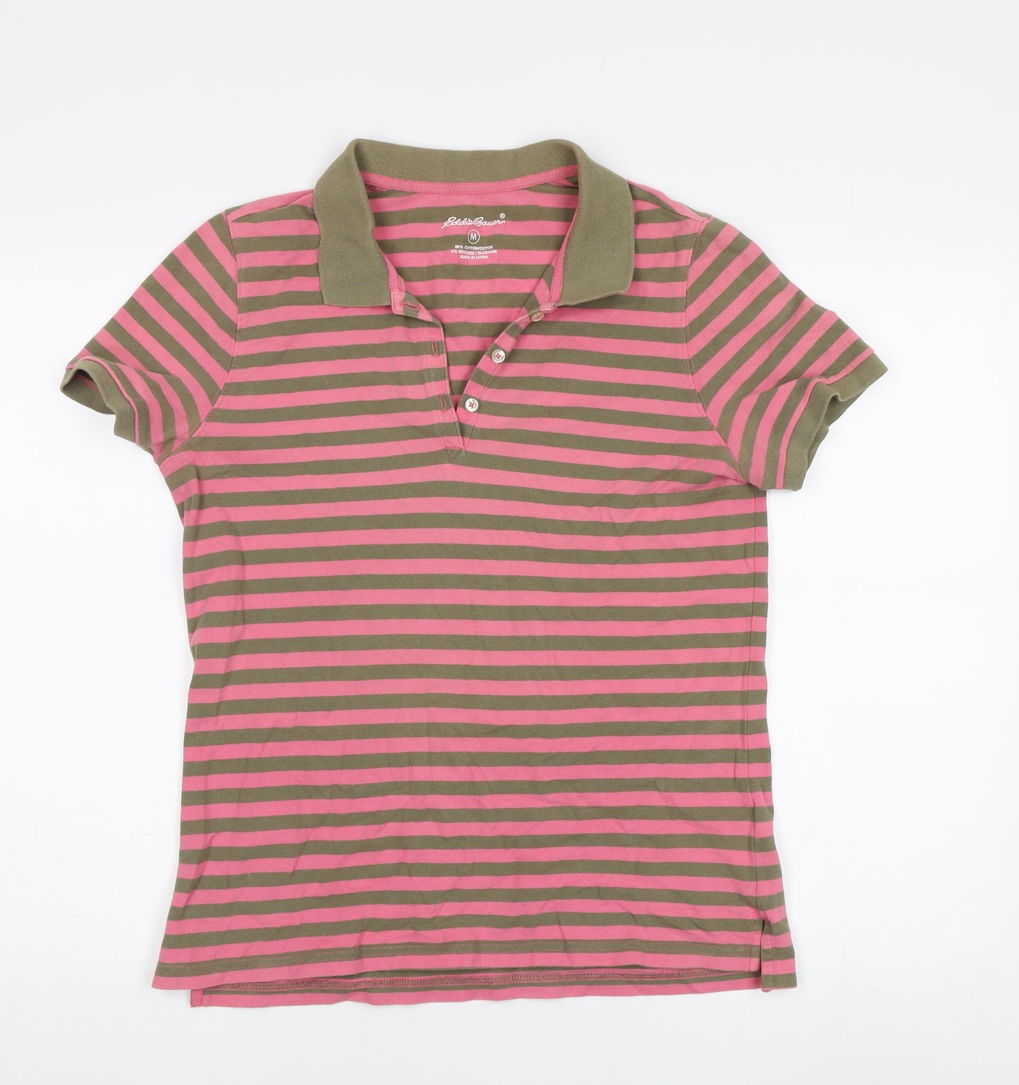 Eddie Bauer Women's Pink Green Striped Polo Shirt M
