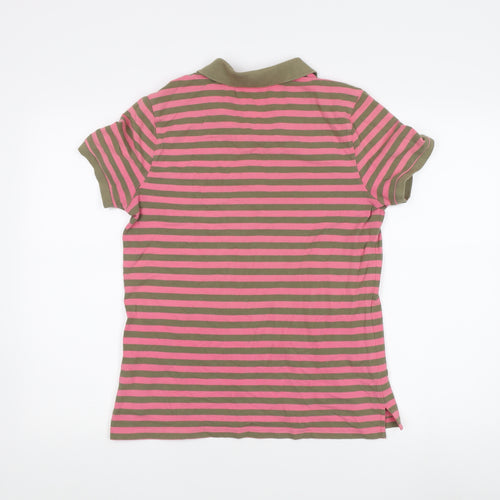 Eddie Bauer Women's Pink Green Striped Polo Shirt M