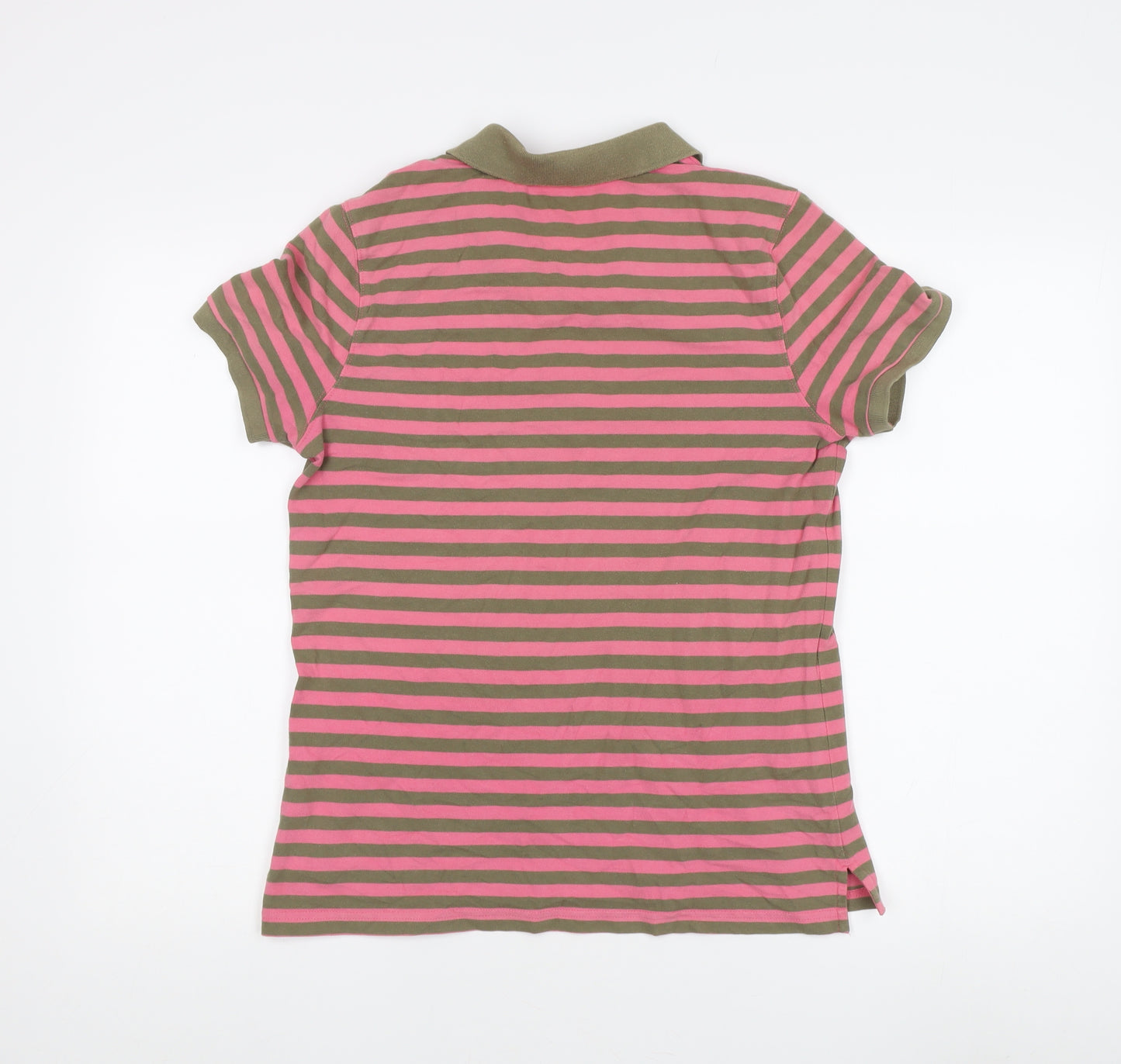 Eddie Bauer Women's Pink Green Striped Polo Shirt M