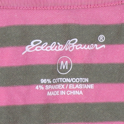 Eddie Bauer Women's Pink Green Striped Polo Shirt M