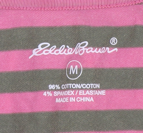 Eddie Bauer Women's Pink Green Striped Polo Shirt M
