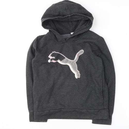 Puma Girls Black Logo Hoodie, 12-13 Years, Pullover Style