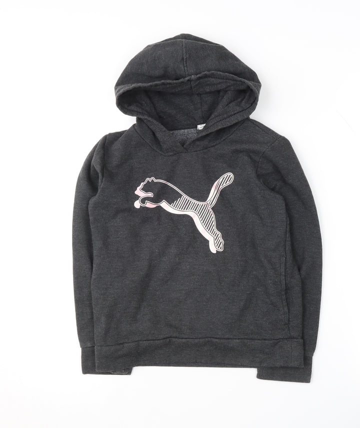 Puma Girls Black Logo Hoodie, 12-13 Years, Pullover Style