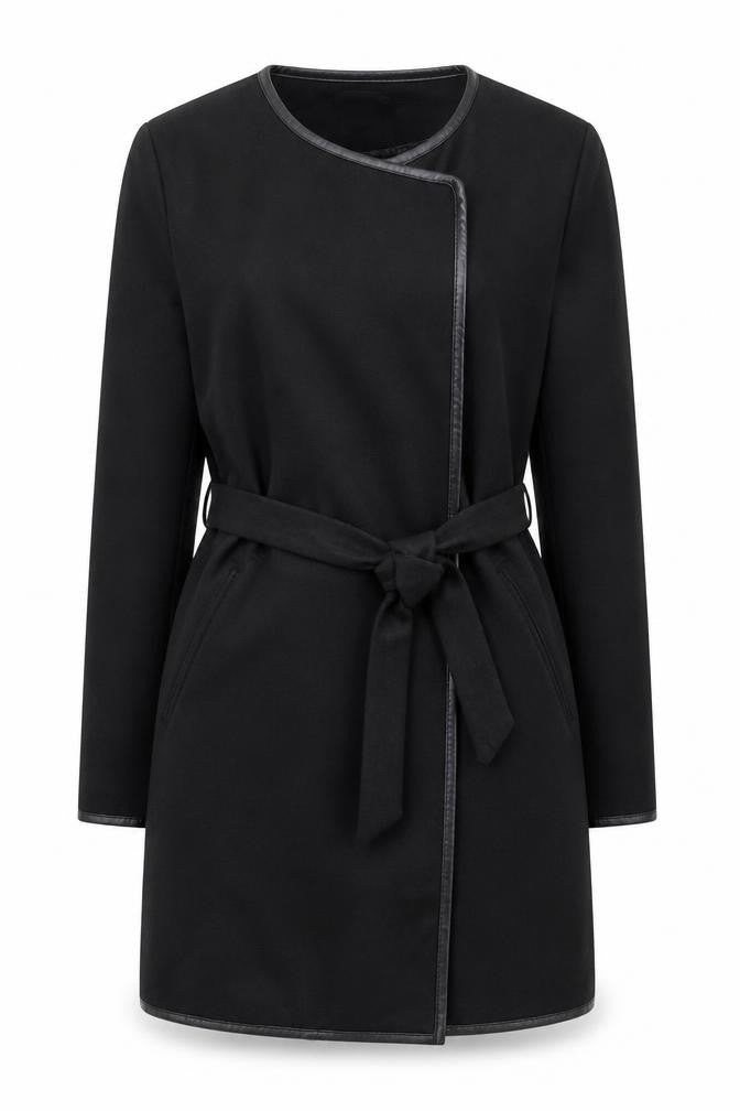 Front view of Jacqueline de Yong Women's Black Belted Coat, size S