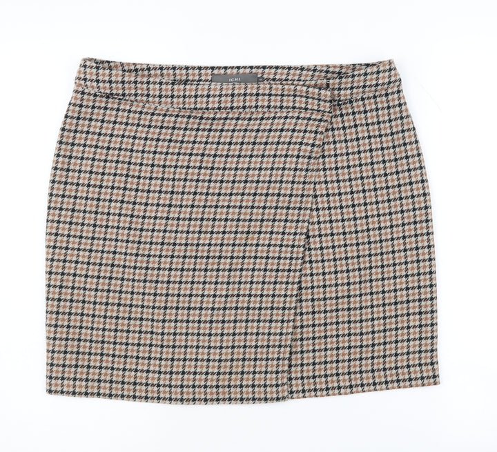 ICHI Women's Check Pencil Skirt, Multicoloured, Size 14