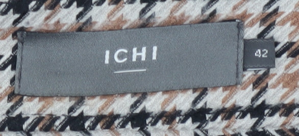 ICHI Women's Check Pencil Skirt, Multicoloured, Size 14