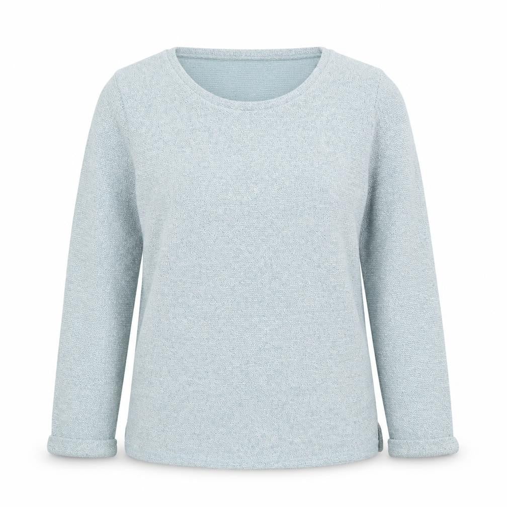 Front view of ISLE Women's Blue jumper, size S