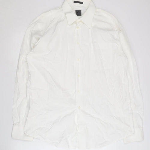 Calvin Klein Men's White Cotton Button-Up Shirt, Size 43