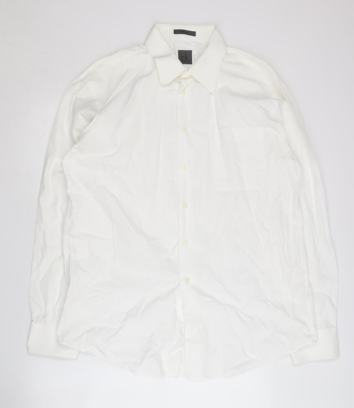 Calvin Klein Men's White Cotton Button-Up Shirt, Size 43