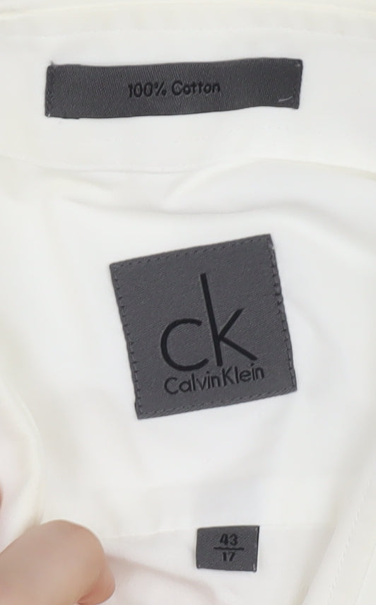 Calvin Klein Men's White Cotton Button-Up Shirt, Size 43