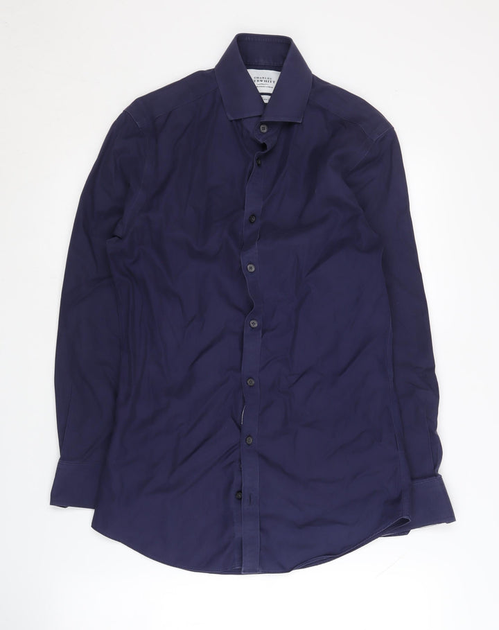 Charles Tyrwhitt Men's Blue Long Sleeve Extra-Slim Shirt