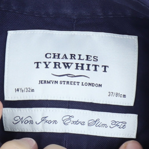 Charles Tyrwhitt Men's Blue Long Sleeve Extra-Slim Shirt
