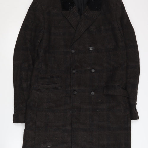 The Kooples Men's Brown Check Wool Overcoat Size 52