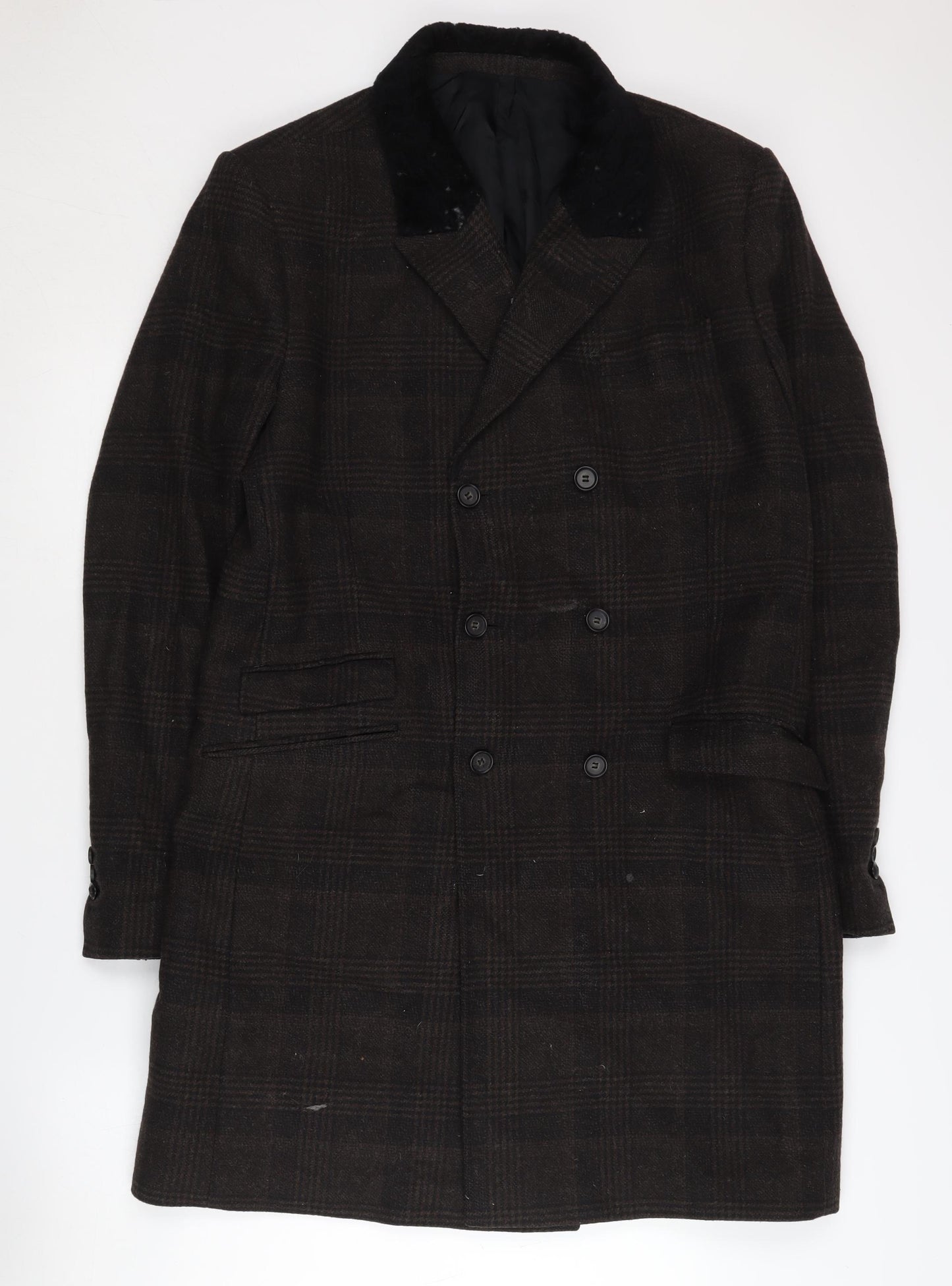 The Kooples Men's Brown Check Wool Overcoat Size 52