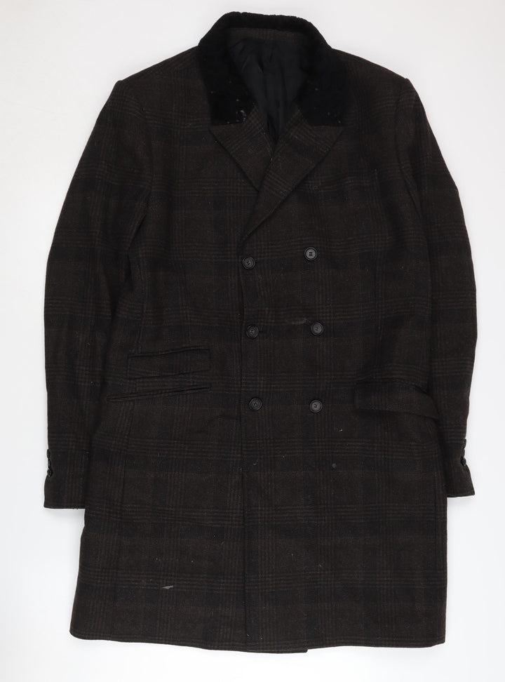 The Kooples Men's Brown Check Wool Overcoat Size 52