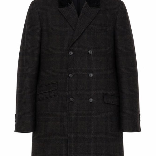 The Kooples Men's Brown Check Wool Overcoat Size 52