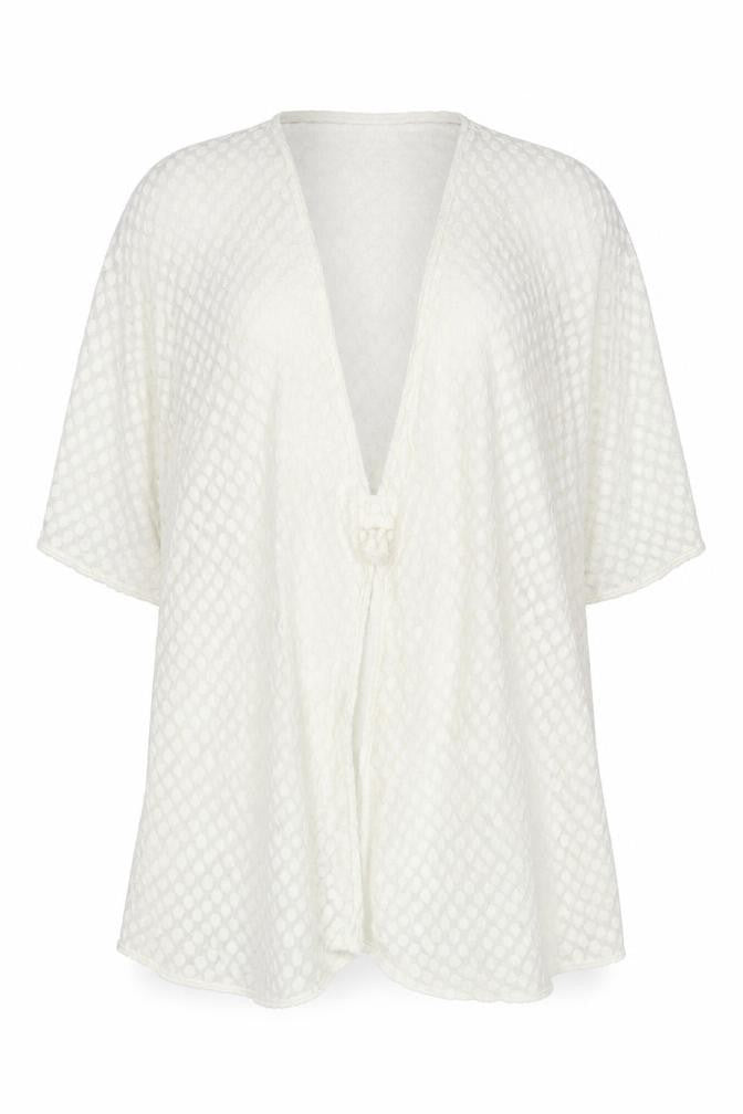 Front view of Eberjey Women's White Open-Knit Wrap Jumper Cover Up M
