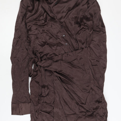 Zara Women's Brown V-Neck Long Sleeve Dress Size 8