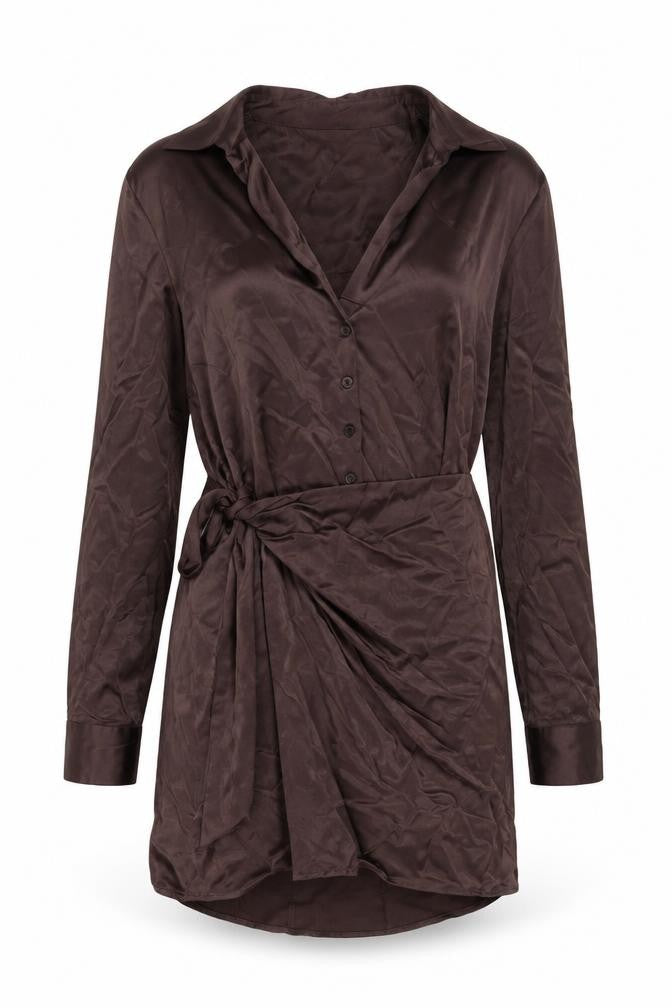 Zara Women's Brown V-Neck Long Sleeve Dress Size 8