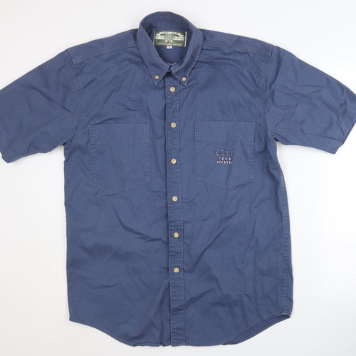 Lazy Sam Men's Blue Short Sleeve Button-Up Shirt S