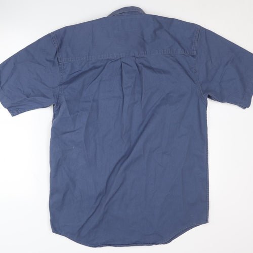 Lazy Sam Men's Blue Short Sleeve Button-Up Shirt S