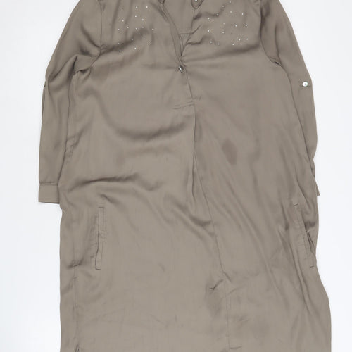 Mango Women Brown S Shirt Dress, Long Sleeve, Henley Neck