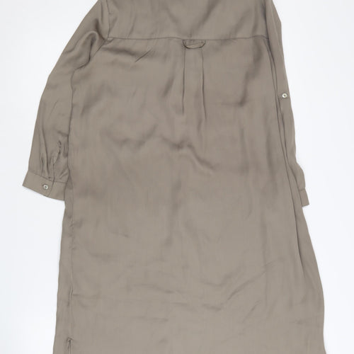 Mango Women Brown S Shirt Dress, Long Sleeve, Henley Neck
