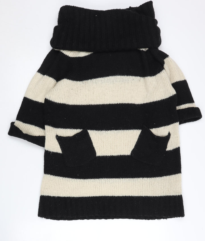 Warehouse Women's Black Stripe Acrylic Pullover Jumper UK 12