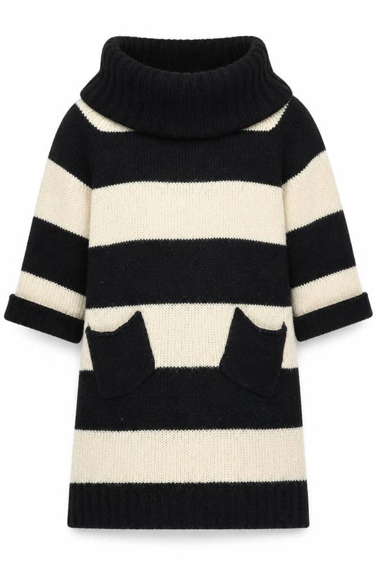 Front view of Warehouse Women's Black Stripe Acrylic jumper UK 12