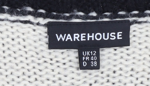 Warehouse Women's Black Stripe Acrylic Pullover Jumper UK 12
