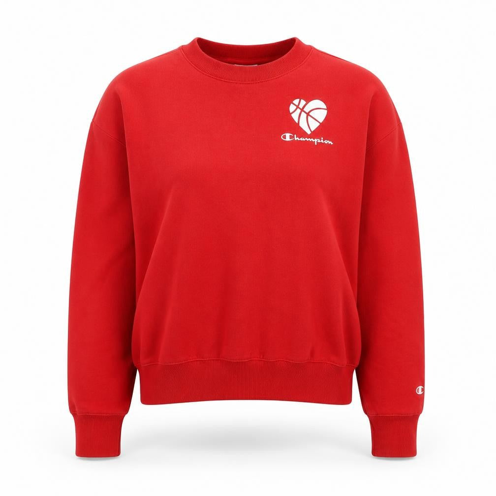 Front view of Champion Red Pullover Sweatshirt XS unisex logo