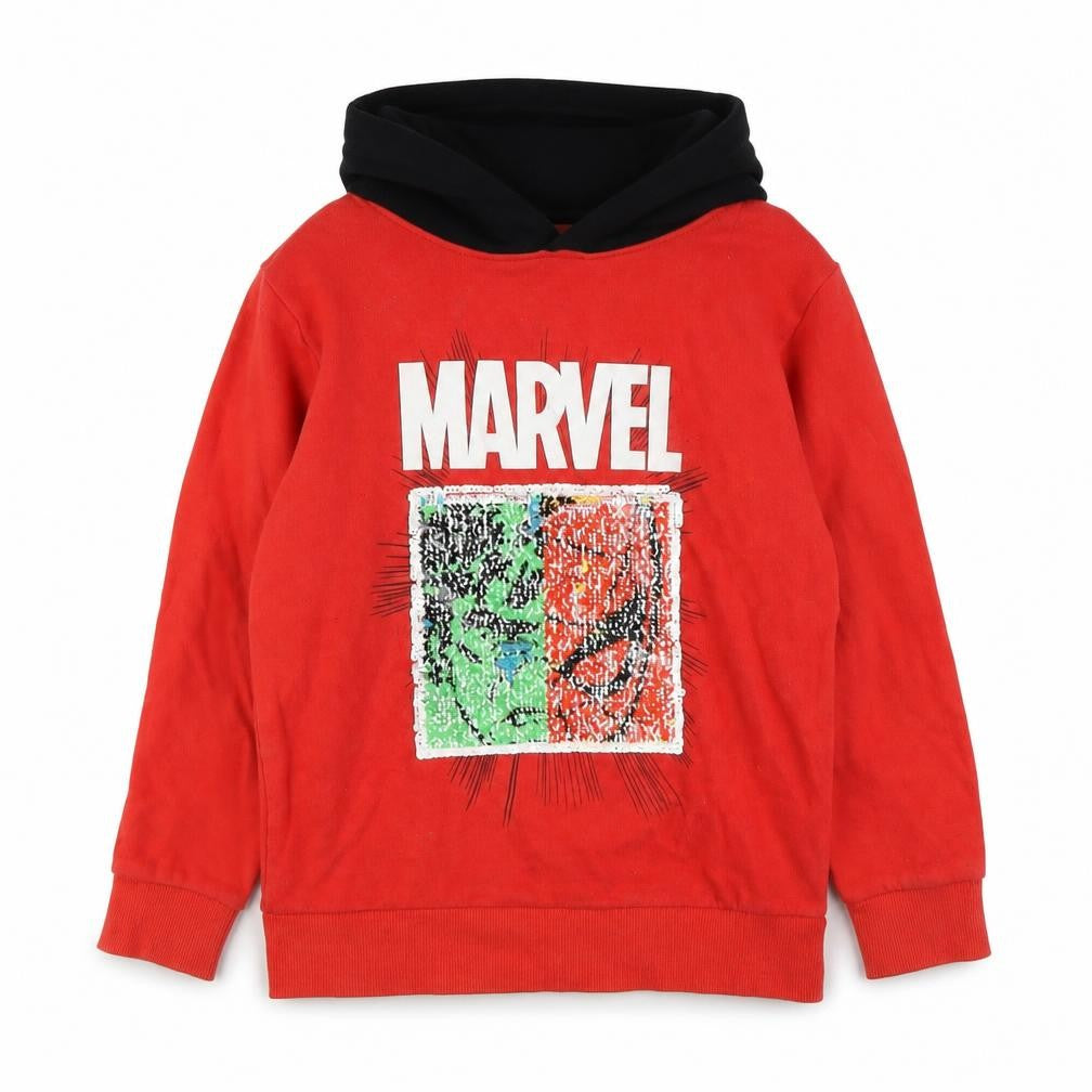 Front view of Next boys’ red marvel pullover hoodie 7-8 years