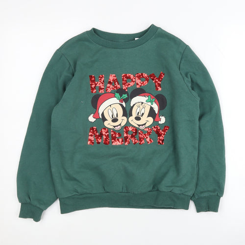 H&M Girls Green Disney Christmas Sweatshirt Size 8-10