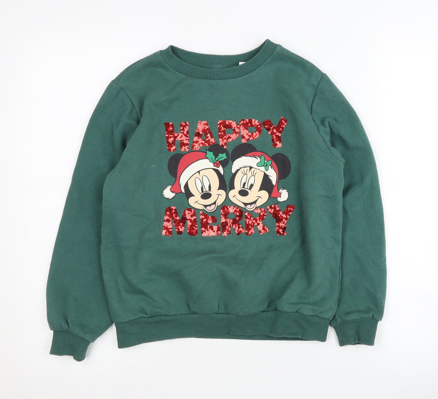 H&M Girls Green Disney Christmas Sweatshirt Size 8-10