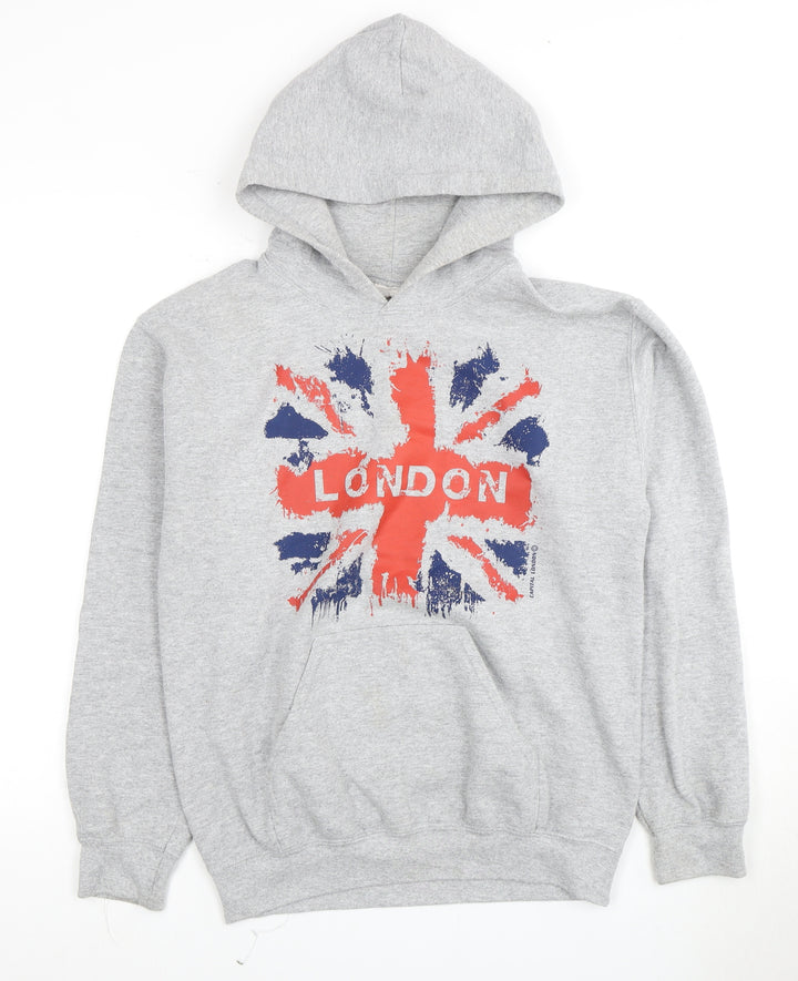 Gildan Men's Grey London Graphic Pullover Hoodie S