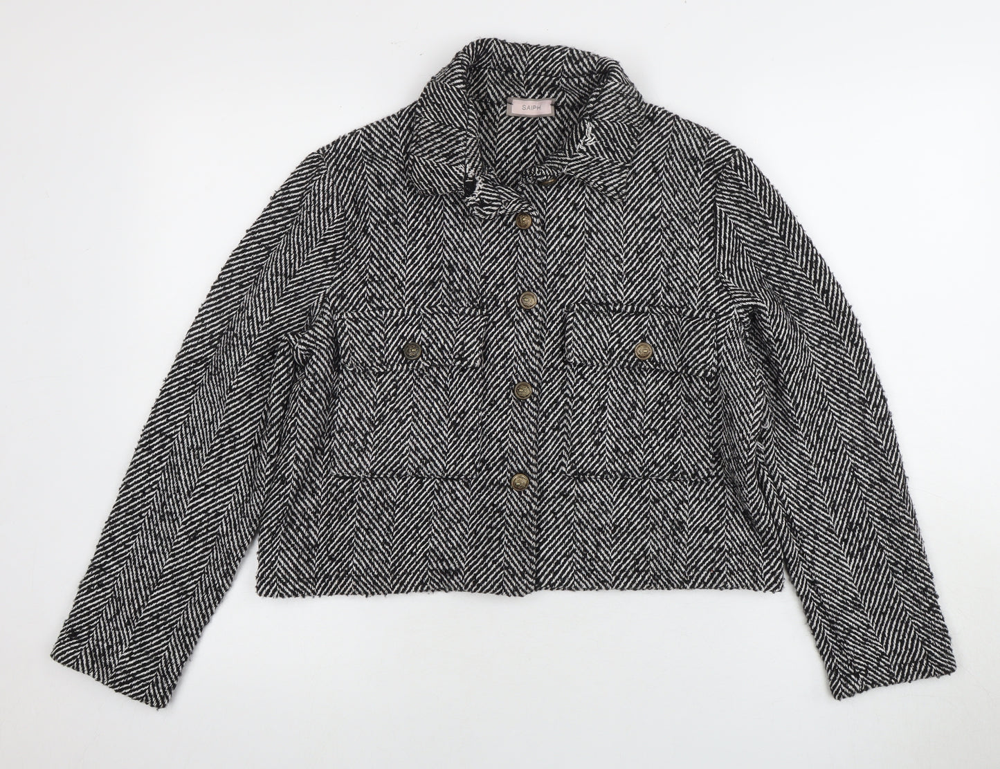 SAIPH Women's Black Cropped Herringbone Jacket
