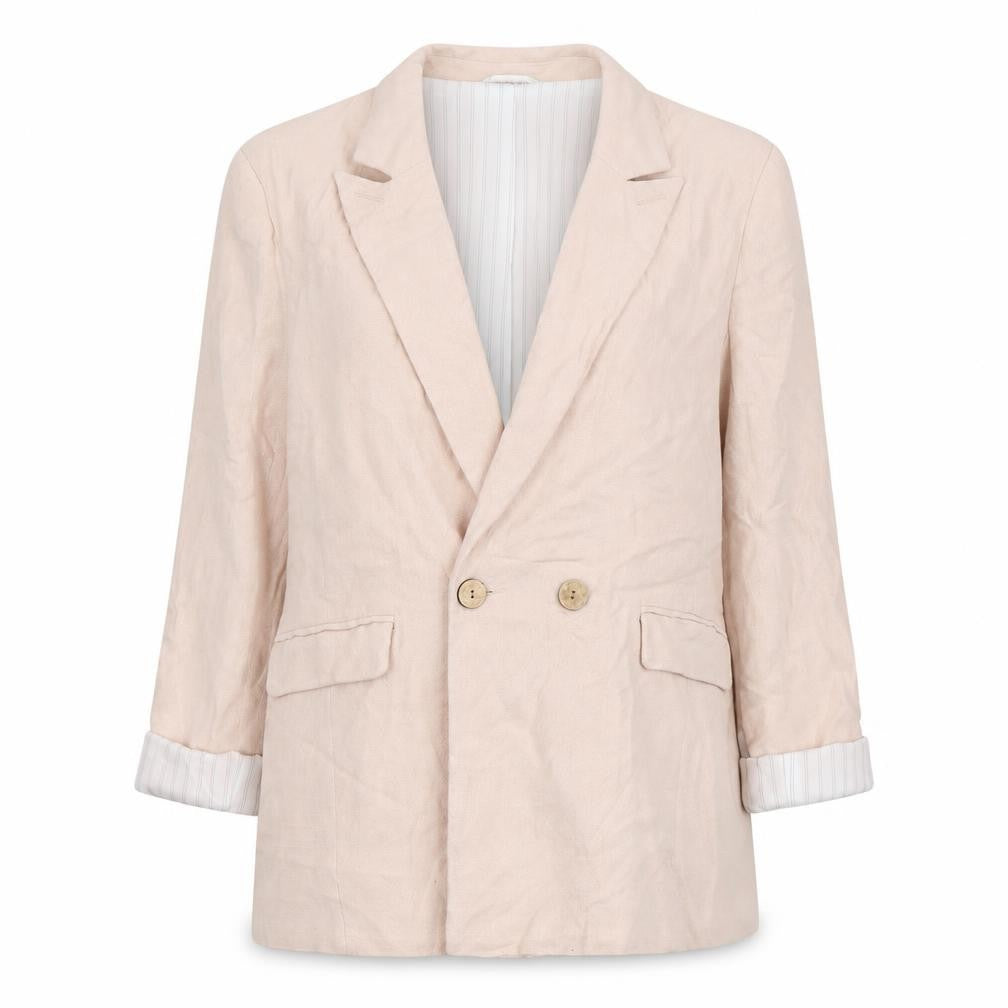 Front view of Topshop Women's Beige Double-Breasted Blazer, size 12