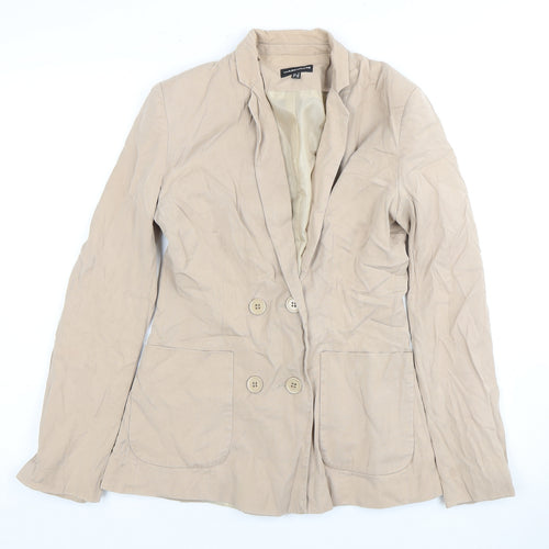 Warehouse Women Beige Double-Breasted Blazer, Size 8