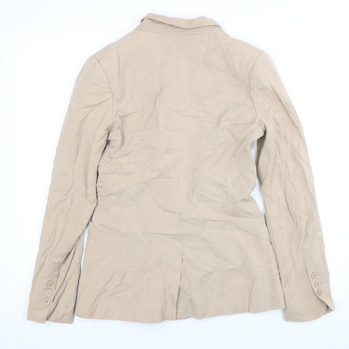 Warehouse Women Beige Double-Breasted Blazer, Size 8